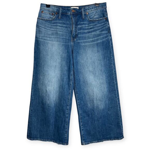 Madewell Wide-Leg Crop Jeans SIZE 32 x 25 Blue Wash High Rise Stretch Denim - Picture 1 of 12